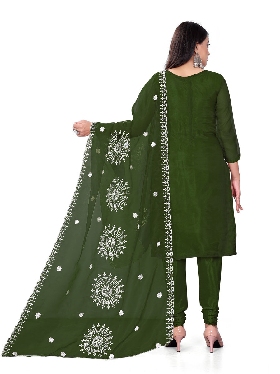 Dark Green Organza Embroidered Casual Festival Churidar Salwar Kameez