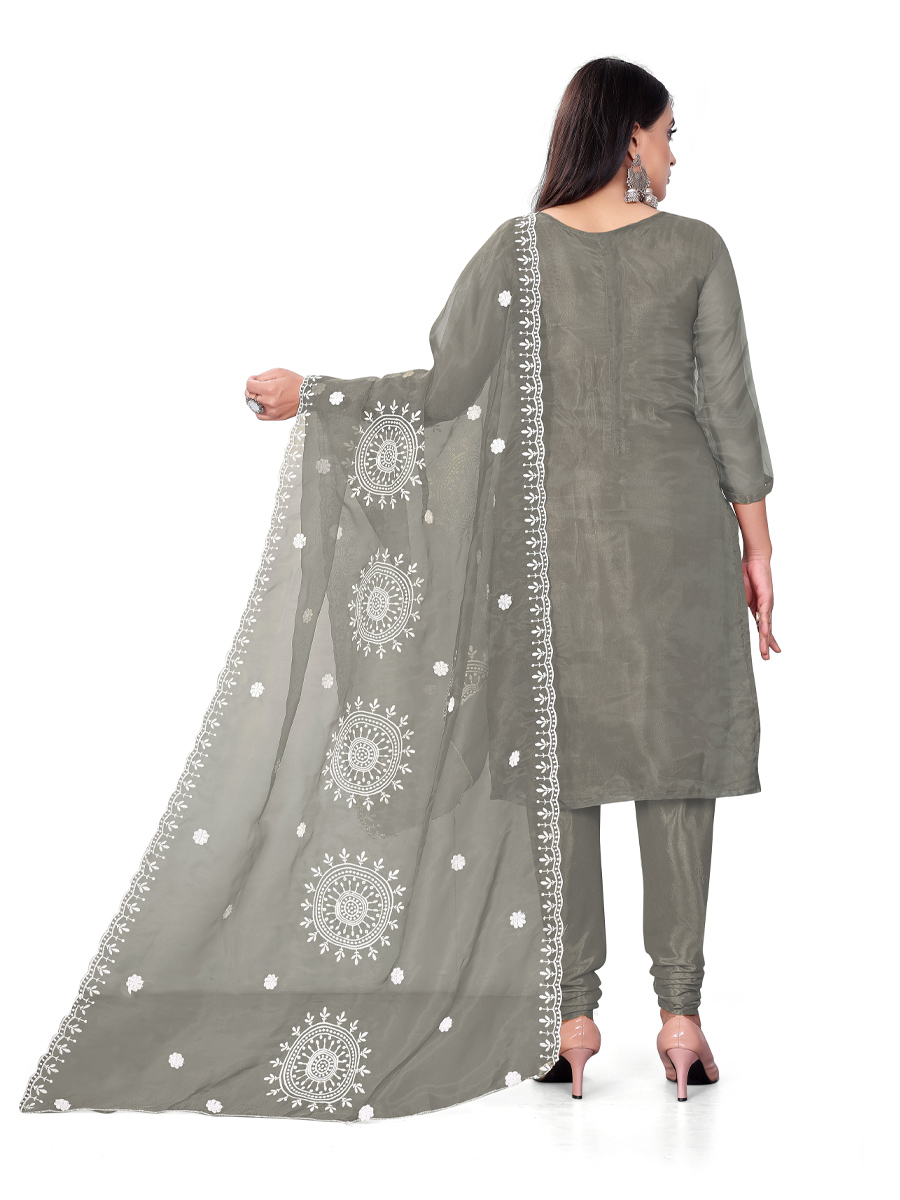 Grey Organza Embroidered Casual Festival Churidar Salwar Kameez