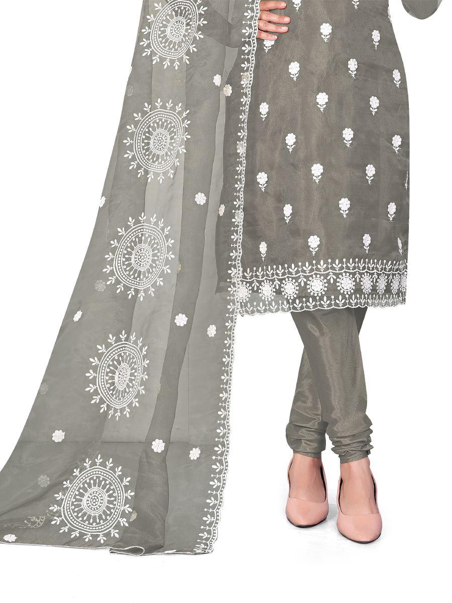 Grey Organza Embroidered Casual Festival Churidar Salwar Kameez