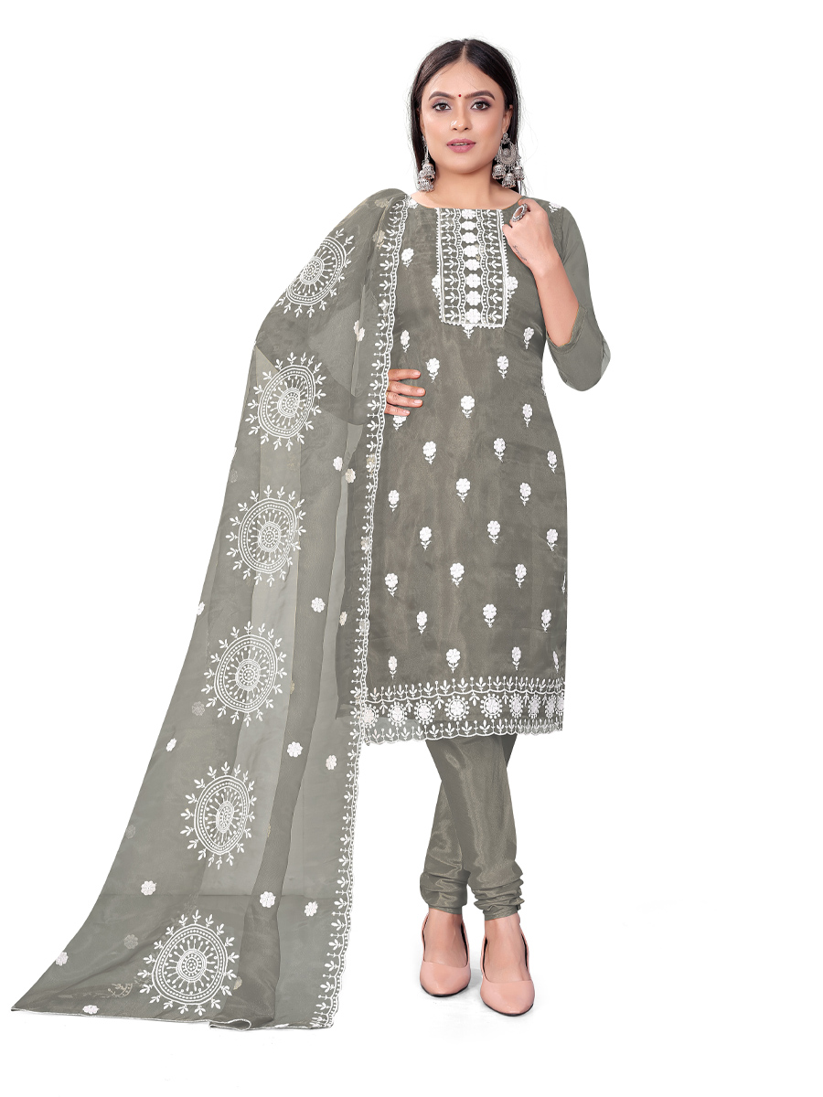 Grey Organza Embroidered Casual Festival Churidar Salwar Kameez