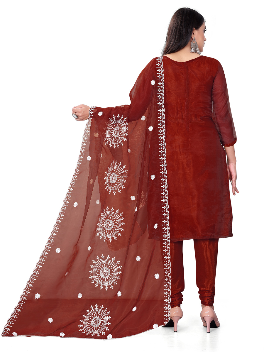 Maroon Organza Embroidered Casual Festival Churidar Salwar Kameez