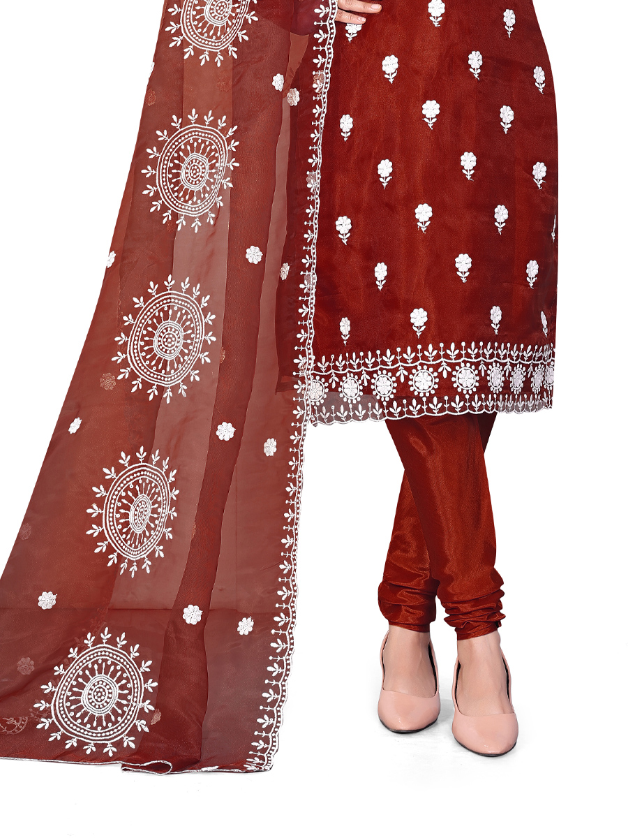 Maroon Organza Embroidered Casual Festival Churidar Salwar Kameez