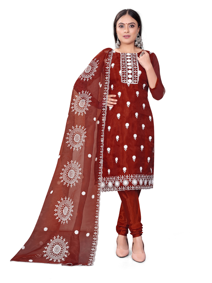 Maroon Organza Embroidered Casual Festival Churidar Salwar Kameez