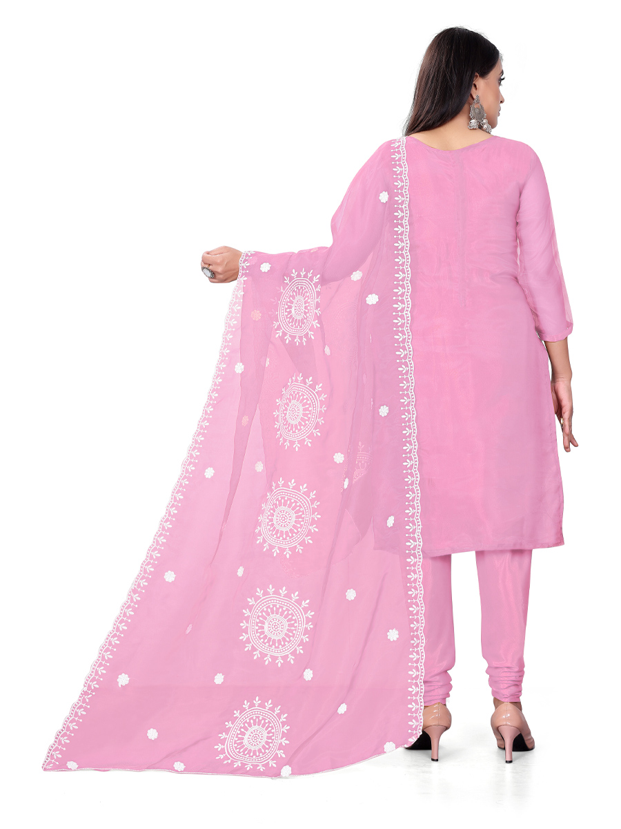 Pink Organza Embroidered Casual Festival Churidar Salwar Kameez