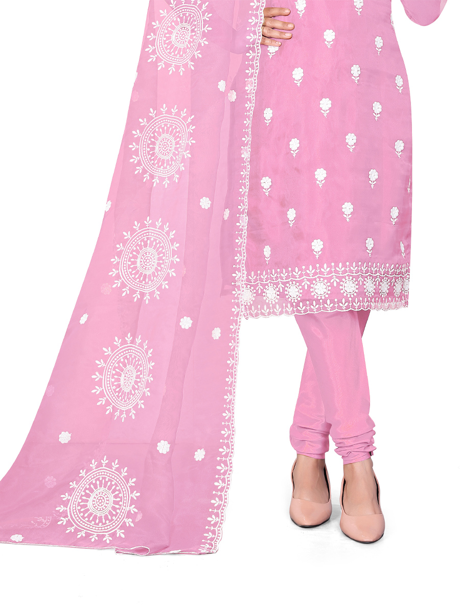 Pink Organza Embroidered Casual Festival Churidar Salwar Kameez