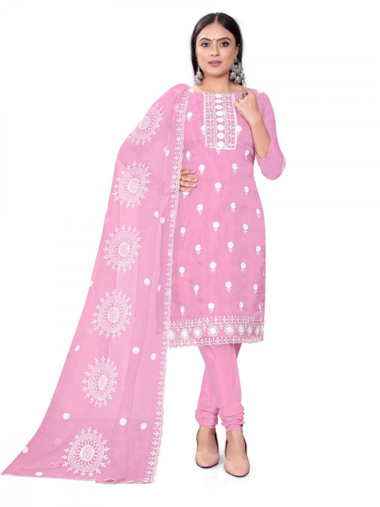 Pink Organza Embroidered Casual Festival Churidar Salwar Kameez