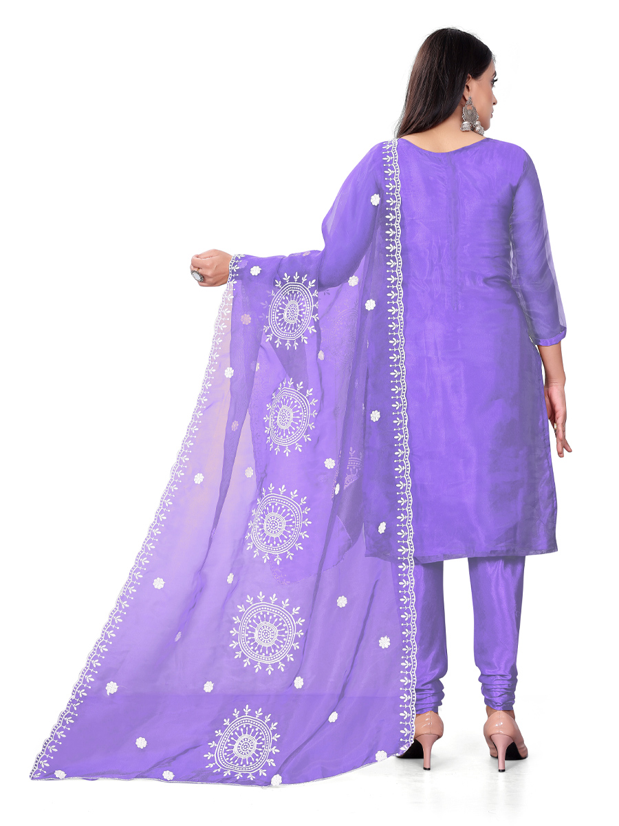 Purple Organza Embroidered Casual Festival Churidar Salwar Kameez