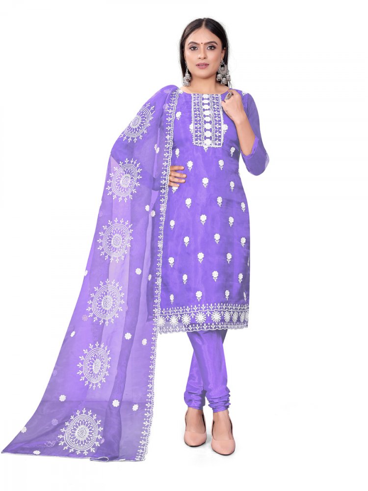 Purple Organza Embroidered Casual Festival Churidar Salwar Kameez