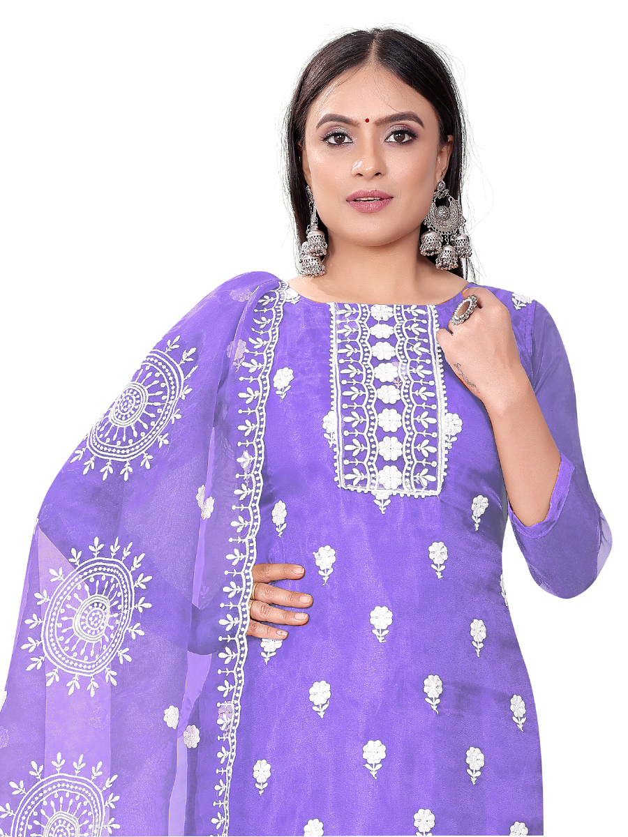 Purple Organza Embroidered Casual Festival Churidar Salwar Kameez