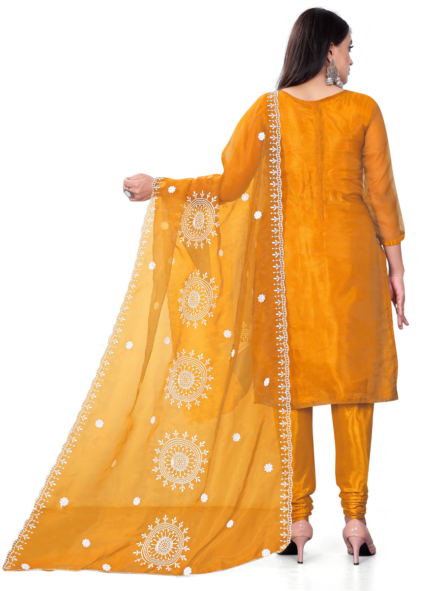 Yellow Organza Embroidered Casual Festival Churidar Salwar Kameez