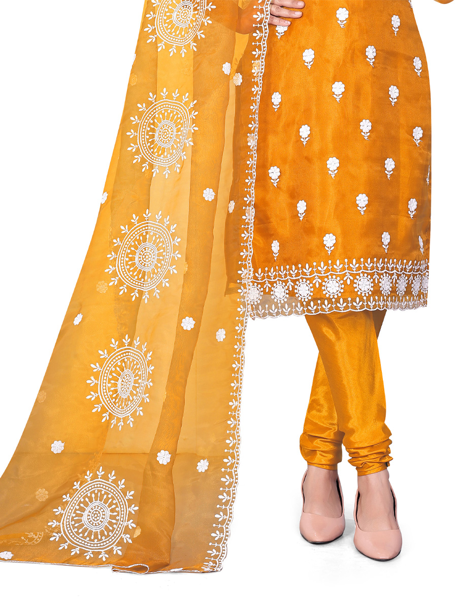 Yellow Organza Embroidered Casual Festival Churidar Salwar Kameez