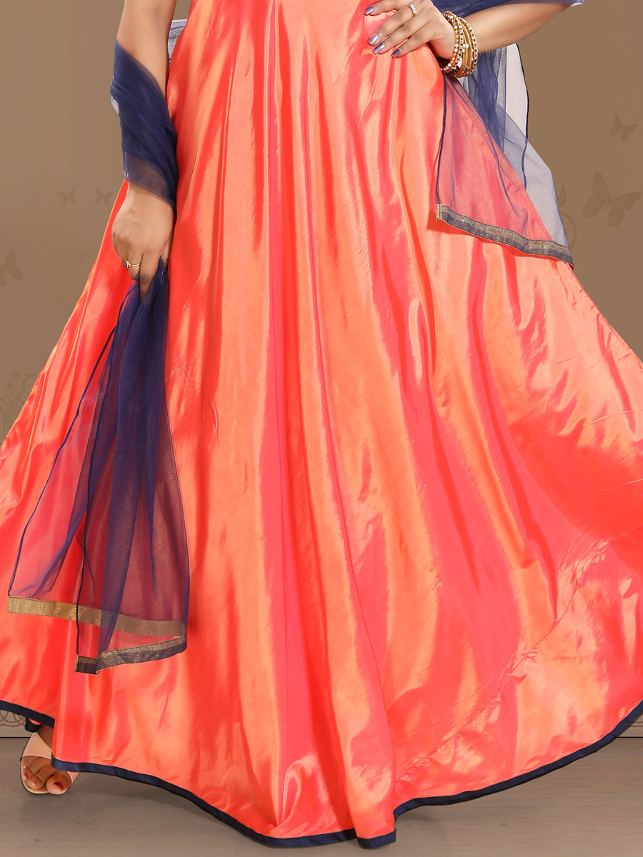 Navy Blue and Coral Pink Silk Handwoven Festival Lawn Kameez