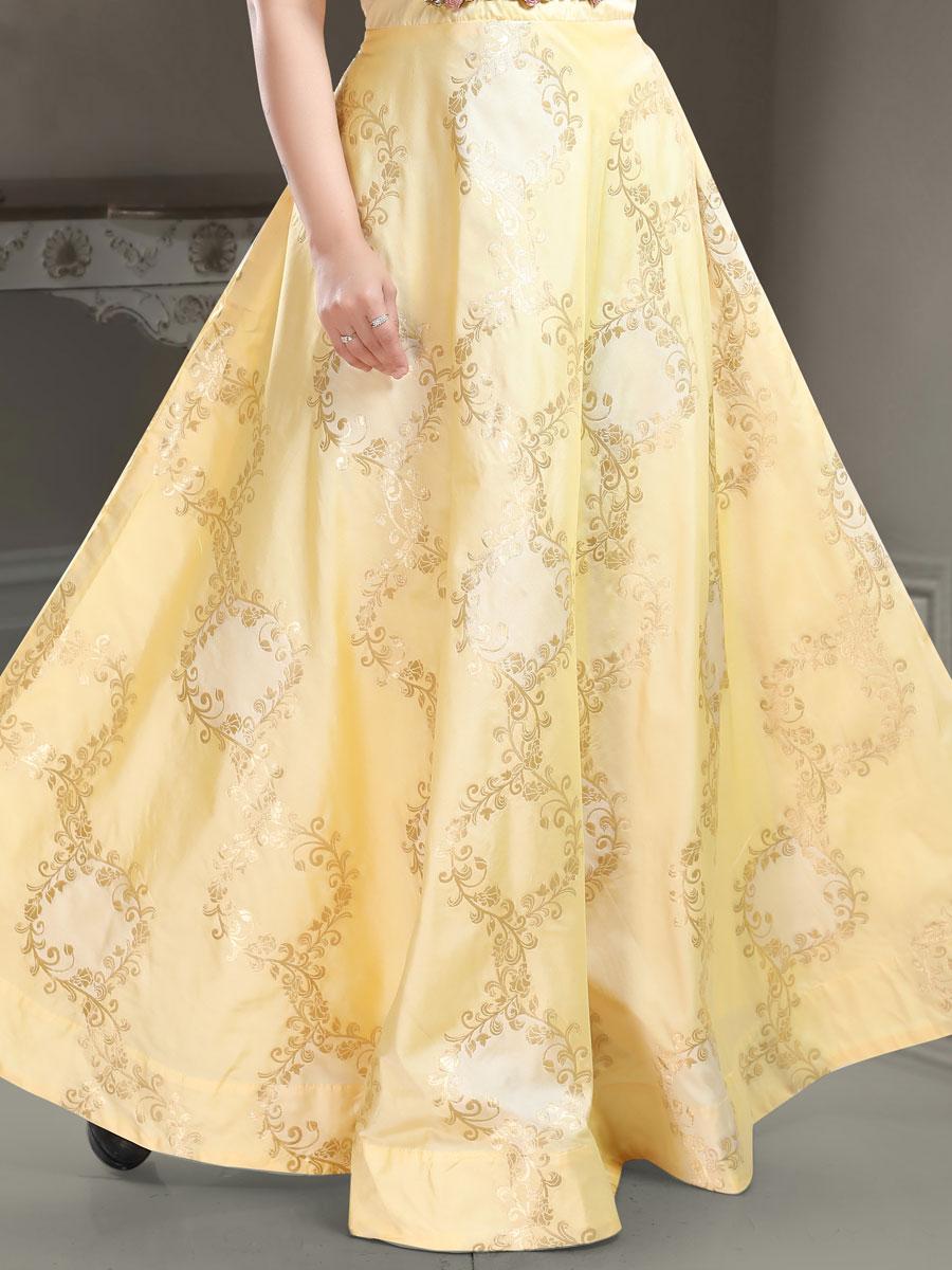 Lemon Chiffon Yellow Silk Handwoven Party Gown