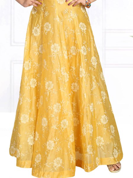 Jonquil Yellow Chanderi Silk Embroidered Party Gown