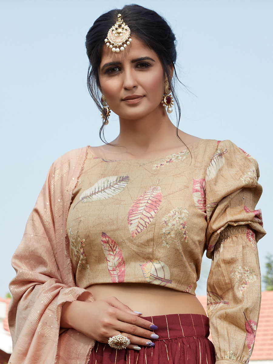Maroon Cotton Handwoven Party Lehenga Choli