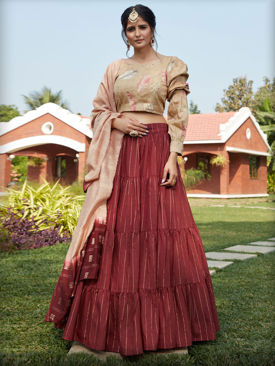 Maroon Cotton Handwoven Party Lehenga Choli