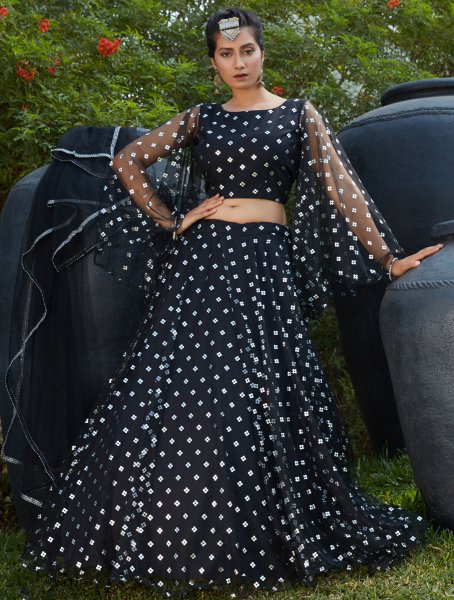 Black Net Designer Party Lehenga Choli