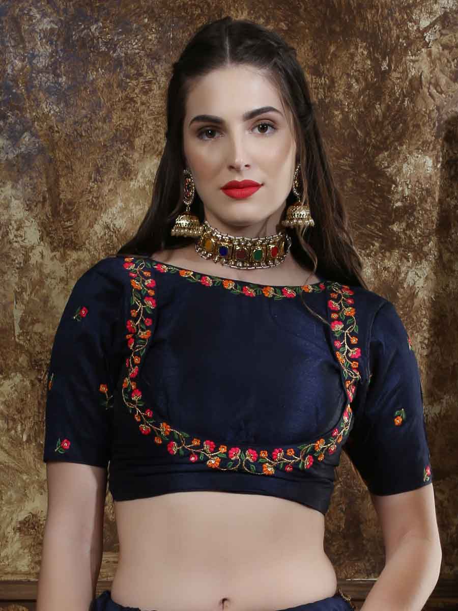 Sapphire Blue Silk Embroidered Party Lehenga Choli
