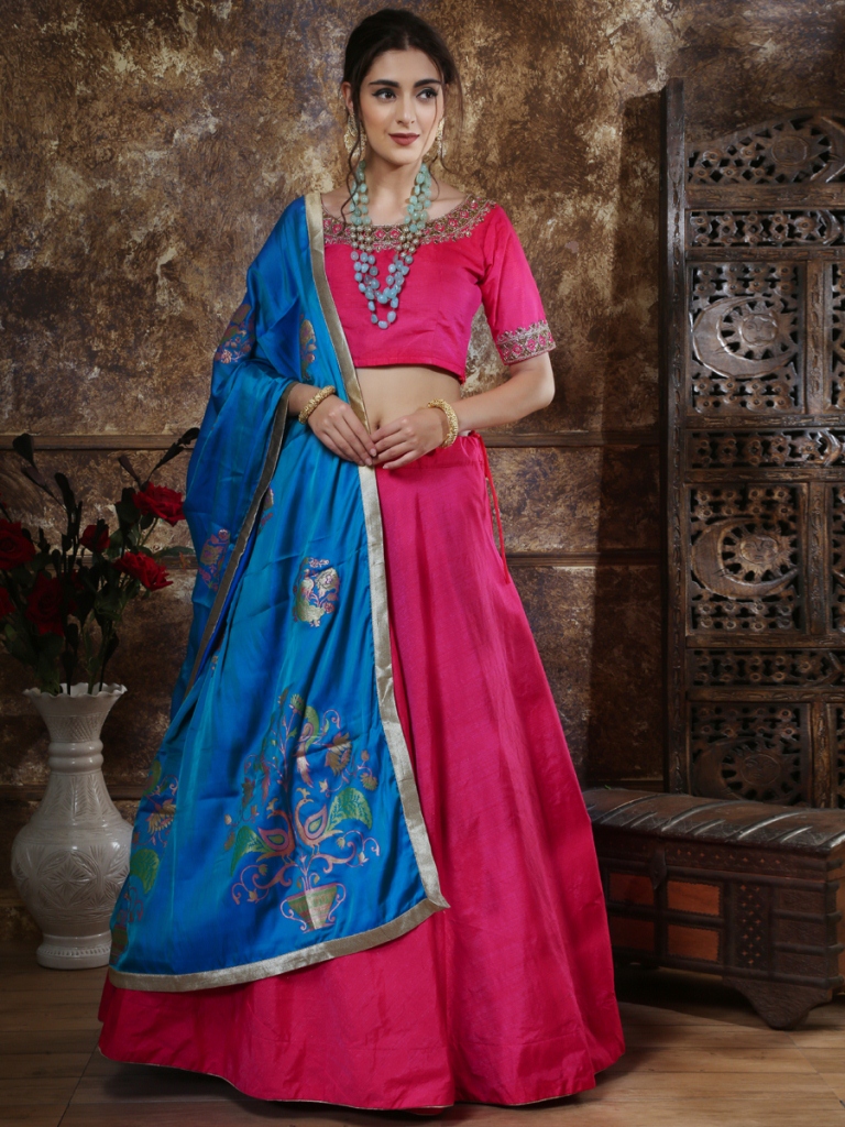 Magenta Pink Mastani Silk Embroidered Party Lehenga Choli