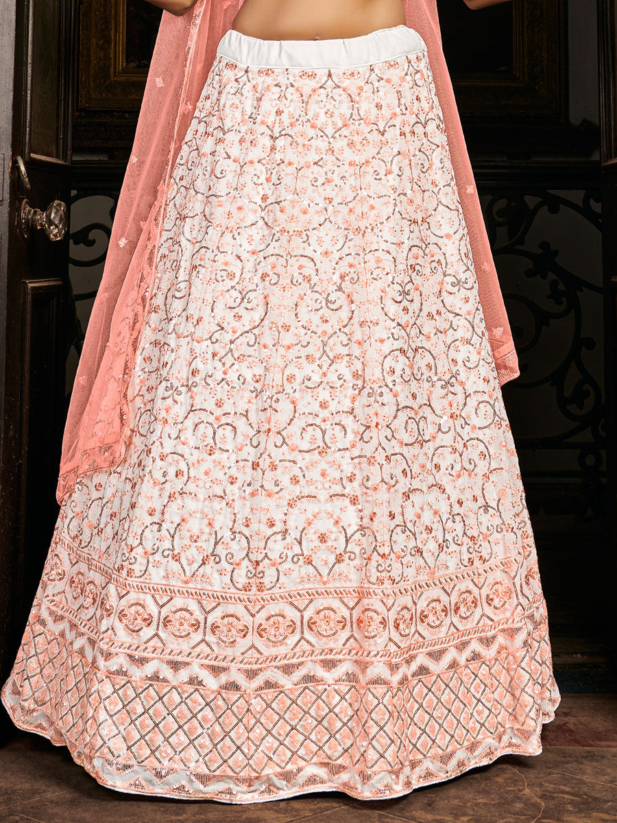 White Faux Georgette Embroidered Bridal Lehenga Choli