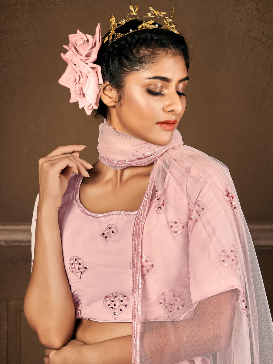 Light Pink Faux Georgette Embroidered Bridal Lehenga Choli
