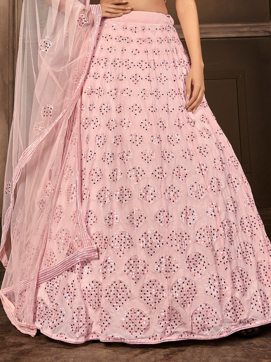 Light Pink Faux Georgette Embroidered Bridal Lehenga Choli
