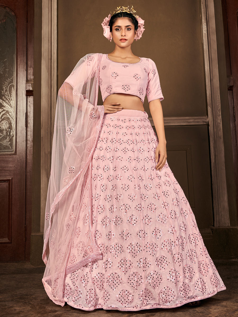 Light Pink Faux Georgette Embroidered Bridal Lehenga Choli