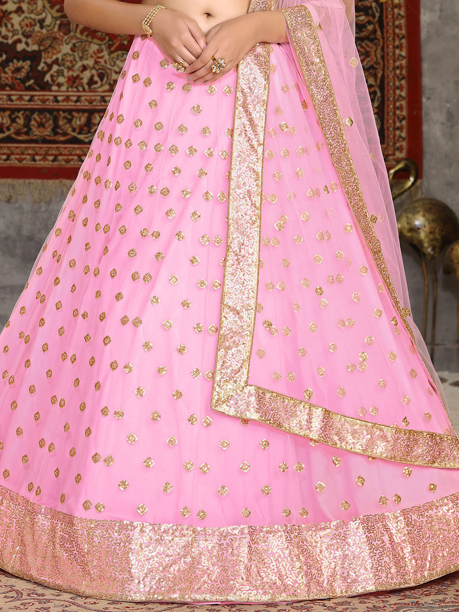 Lavander Pink Net Embroidered Wedding Lehenga Choli