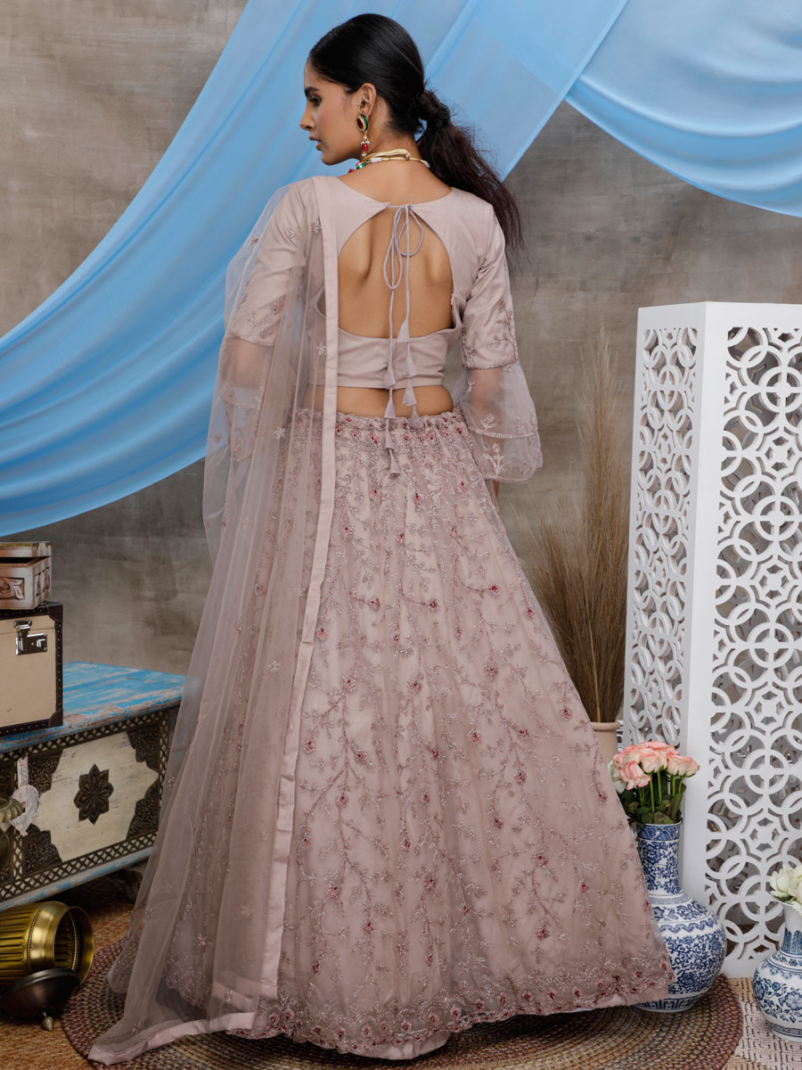 Light Purple Net Embroidered Wedding Lehenga Choli