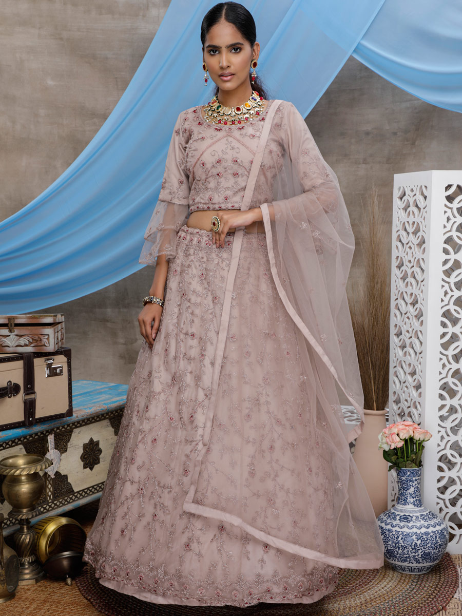 Light Purple Net Embroidered Wedding Lehenga Choli