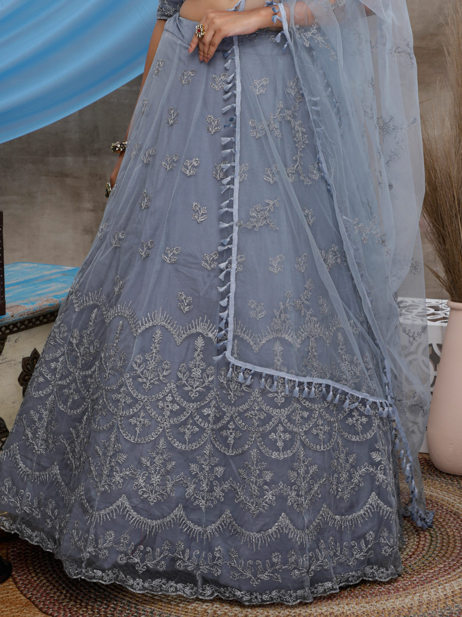 Gray Net Embroidered Wedding Lehenga Choli