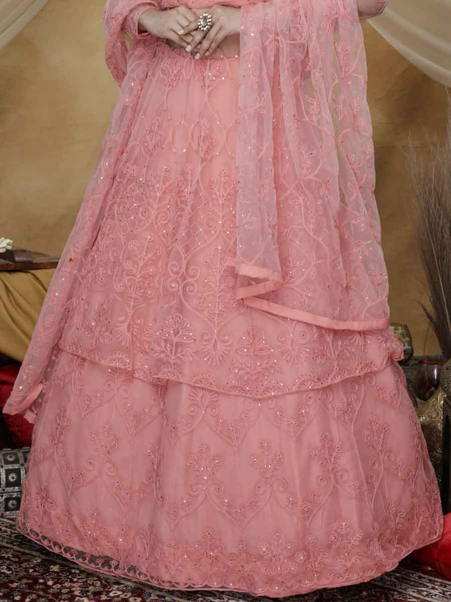 Brink Pink Net Embroidered Party Gown