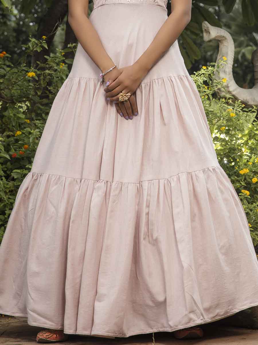 Tea Rose Pink Cotton Embroidered Party Gown