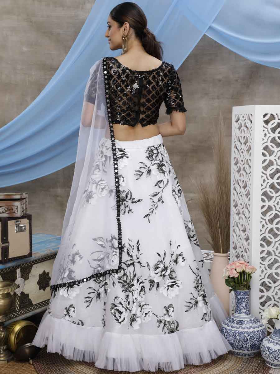 White Organza Embroidered Party Lehenga Choli