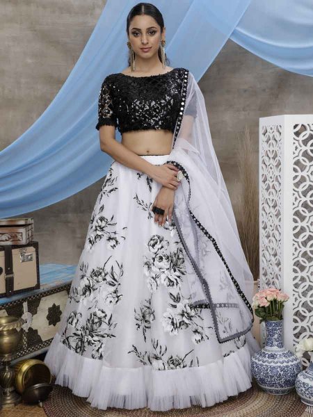 White Organza Embroidered Party Lehenga Choli