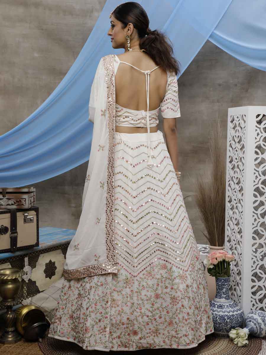 White Faux Georgette Embroidered Festival Lehenga Choli