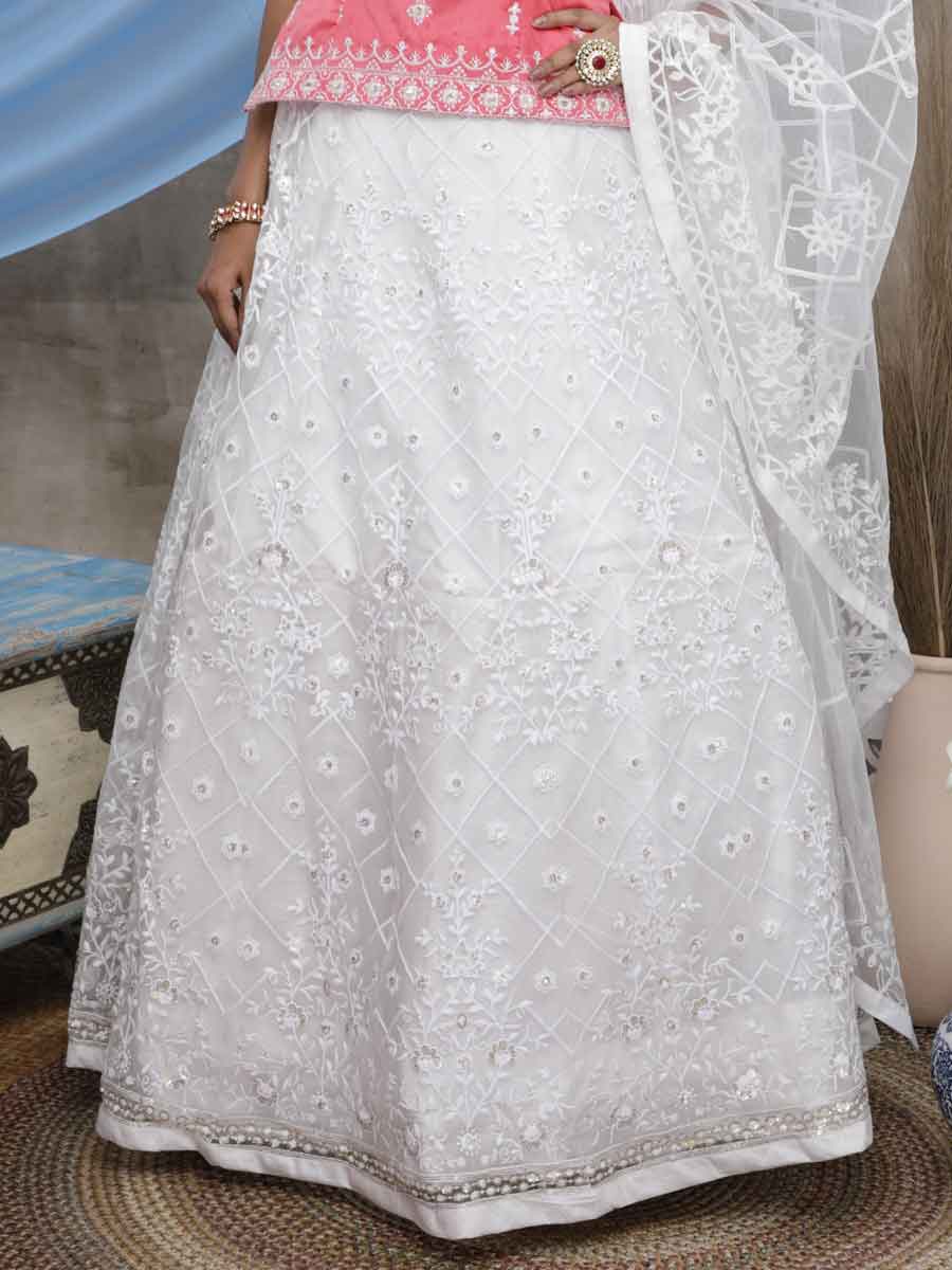 Tea Rose Pink Net Embroidered Festival Lehenga Choli