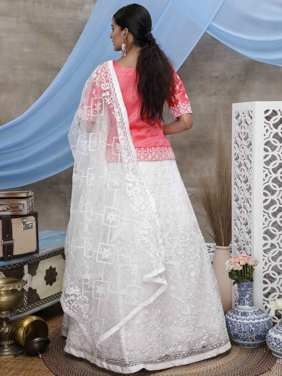 Tea Rose Pink Net Embroidered Festival Lehenga Choli