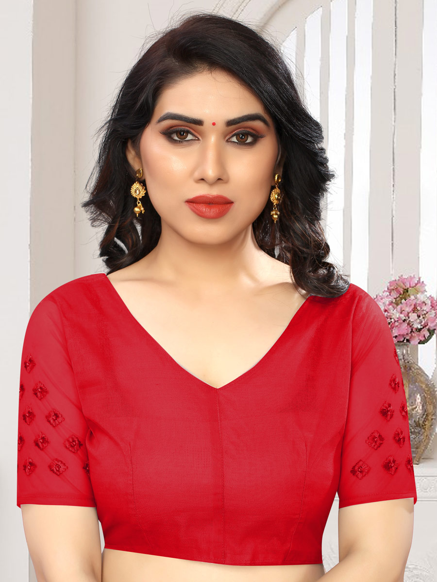 Rose Madder Red Net Embroidered Party Saree