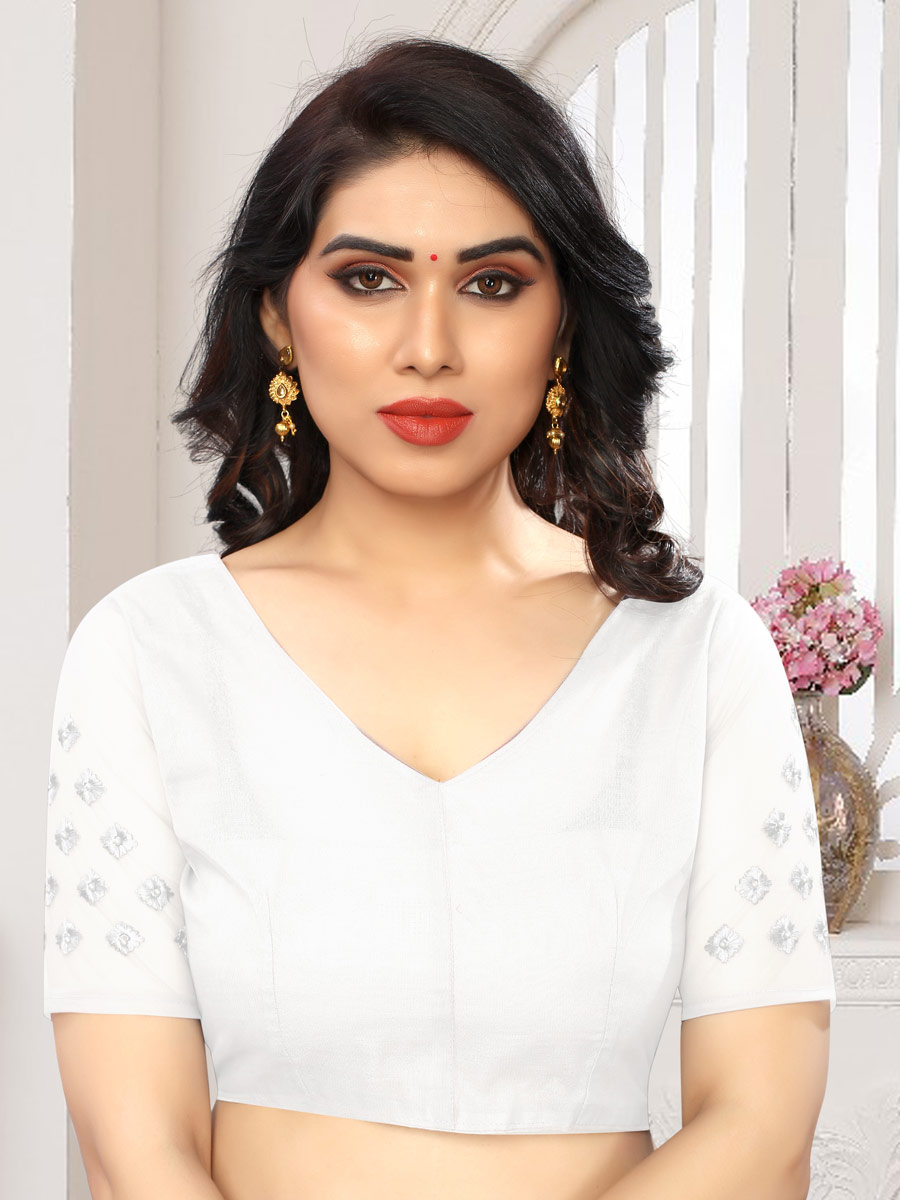 White Net Embroidered Party Saree