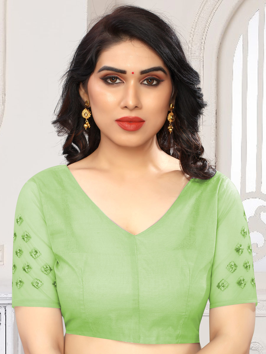 Parrot Green Net Embroidered Party Saree