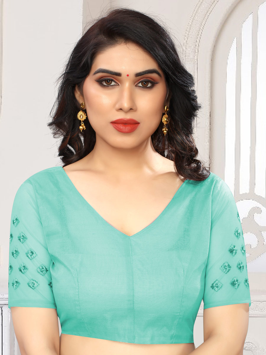 Sky Blue Net Embroidered Party Saree
