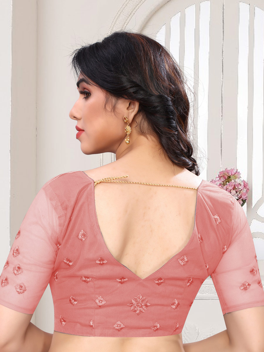 Brink Pink Net Embroidered Party Saree