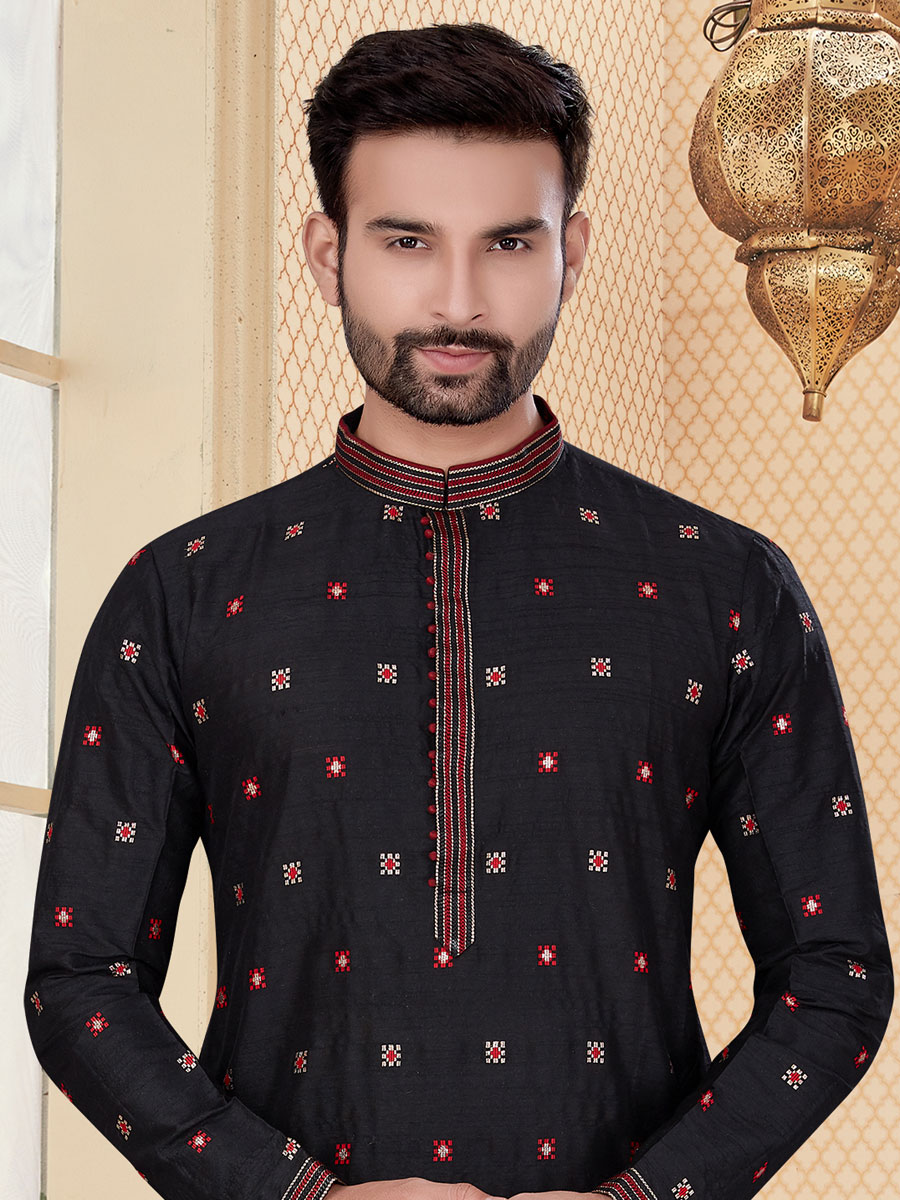 Black Silk Handwoven Festival Kurta