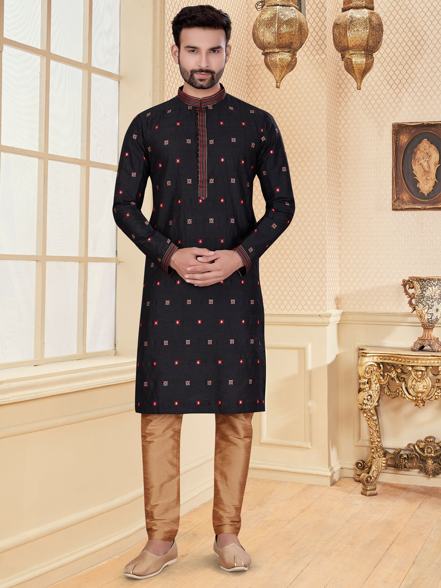Black Silk Handwoven Festival Kurta