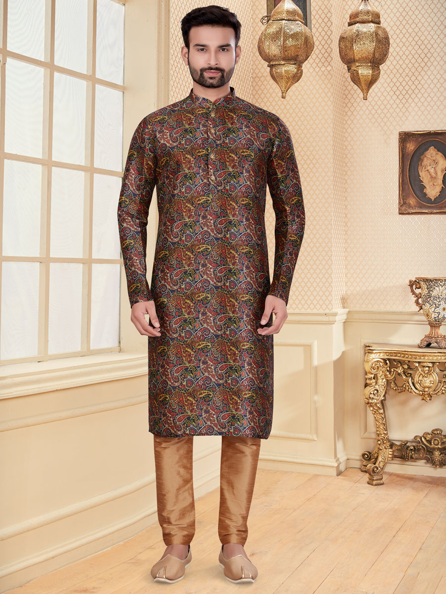 Brown Silk Handwoven Festival Kurta