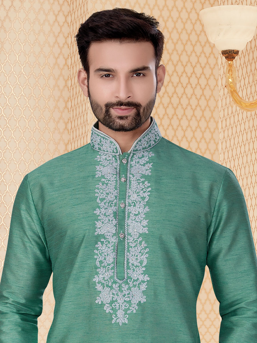 Light Green Embroidered Festival Kurta