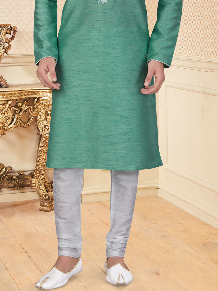 Light Green Embroidered Festival Kurta