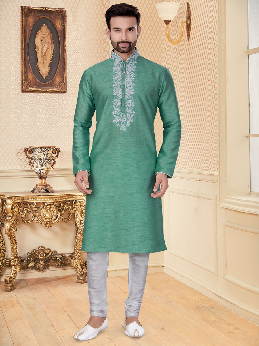 Light Green Embroidered Festival Kurta