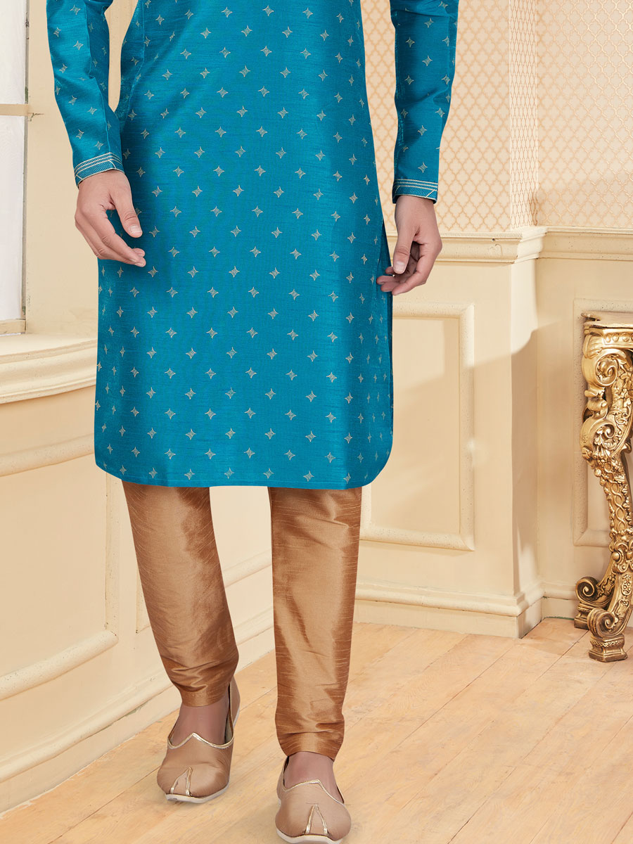 Dodger Blue Silk Handwoven Festival Kurta